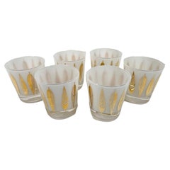 Vintage Fred Press Old Fashioned Glasses with Gold Leaves on White Ground
