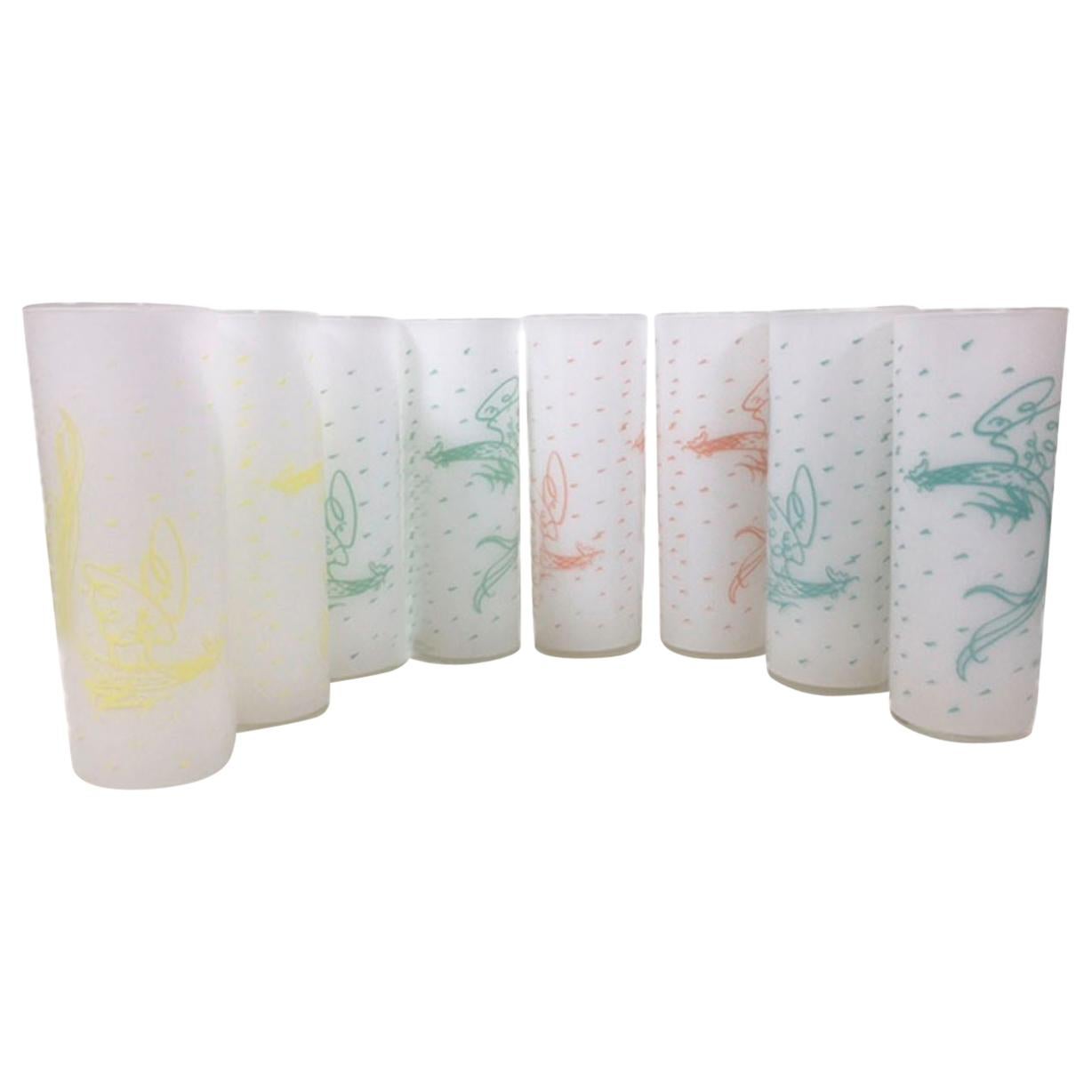 Fred Press - Verres vintage Rooster Tom Collins en 4 couleurs sur fond blanc en vente