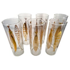 Vintage Fred Press, Tom Collins Glasses, Clear with Gold Fish
