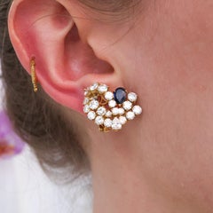 Vintage FRED Sapphire, Diamond and Gold Earrings, Circa 1960