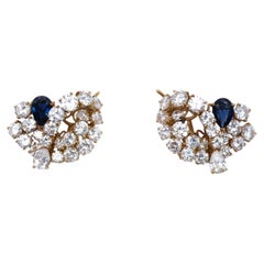 Vintage FRED Sapphire, Diamond and Gold Earrings, Circa 1960