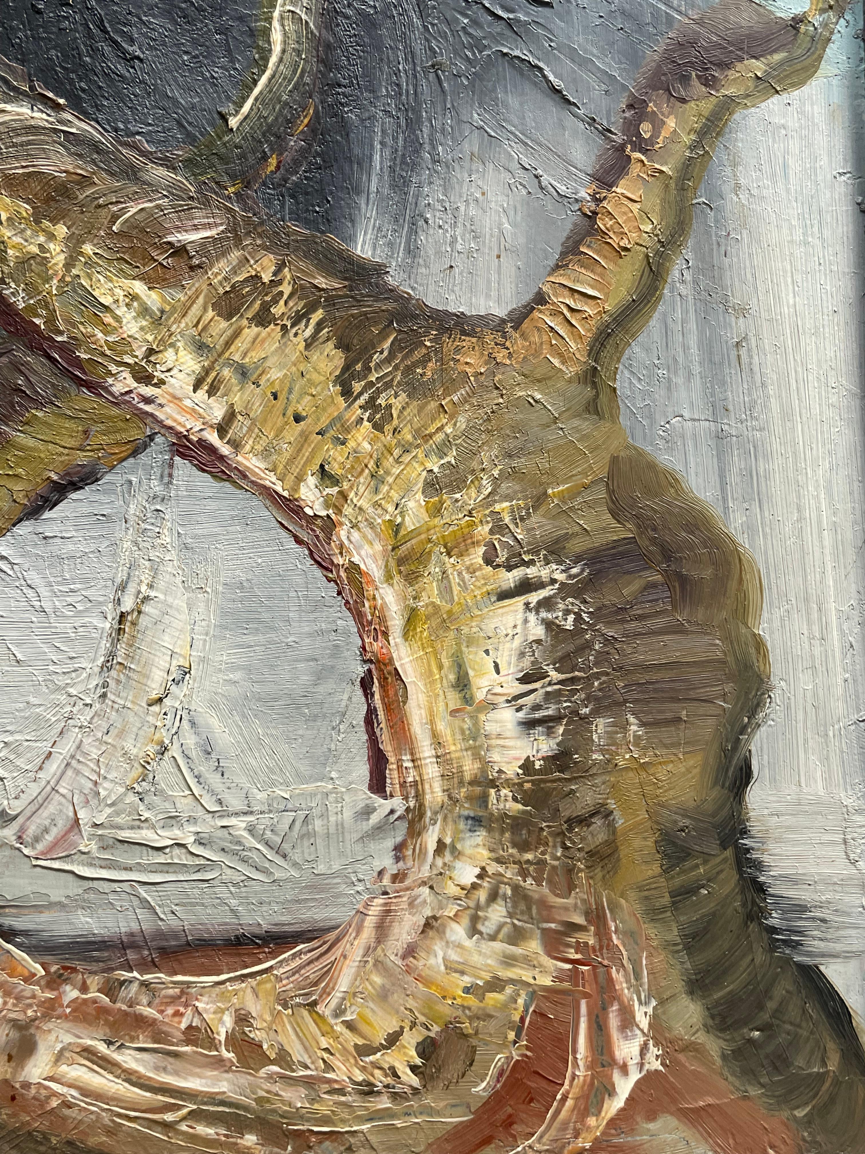 Vintage Freddy Halle Dänische Mitte des Jahrhunderts expressionistische Ölgemälde von Bäumen im Angebot 3
