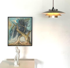 Vintage Freddy Halle Danish mid century expressionist oil painting of trees