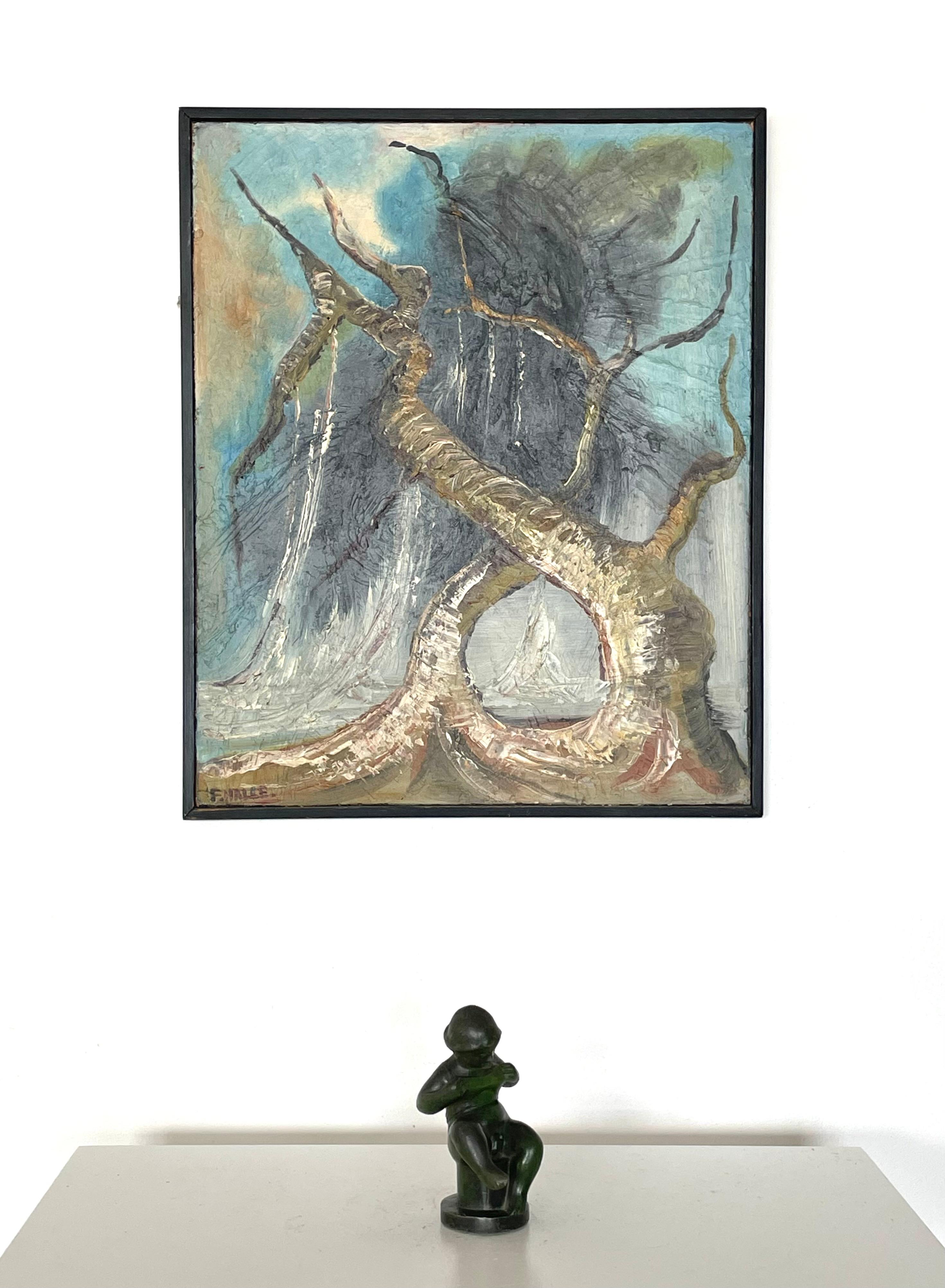 Vintage Freddy Halle Dänische Mitte des Jahrhunderts expressionistische Ölgemälde von Bäumen (Moderne der Mitte des Jahrhunderts) im Angebot