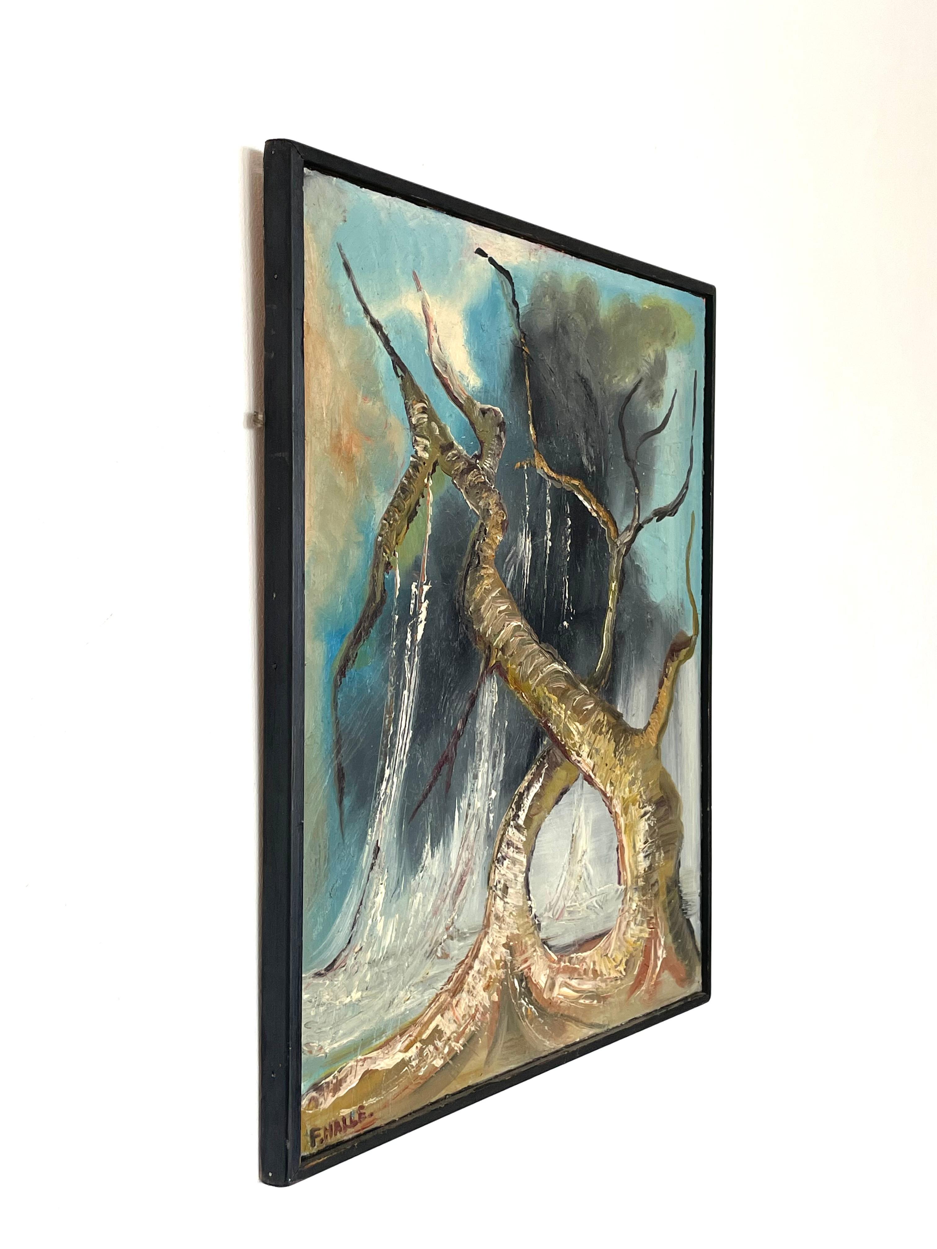 Vintage Freddy Halle Dänische Mitte des Jahrhunderts expressionistische Ölgemälde von Bäumen im Zustand „Gut“ im Angebot in Ebberup, DK