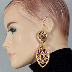Vintage FREDERIC VOLLE PARIS Art Deco Jewelled Marquise Enamel Drop Earrings