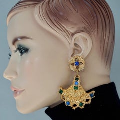 Vintage FREDERIC VOLLE PARIS Jewelled Opulent Mogul Dangling Earrings