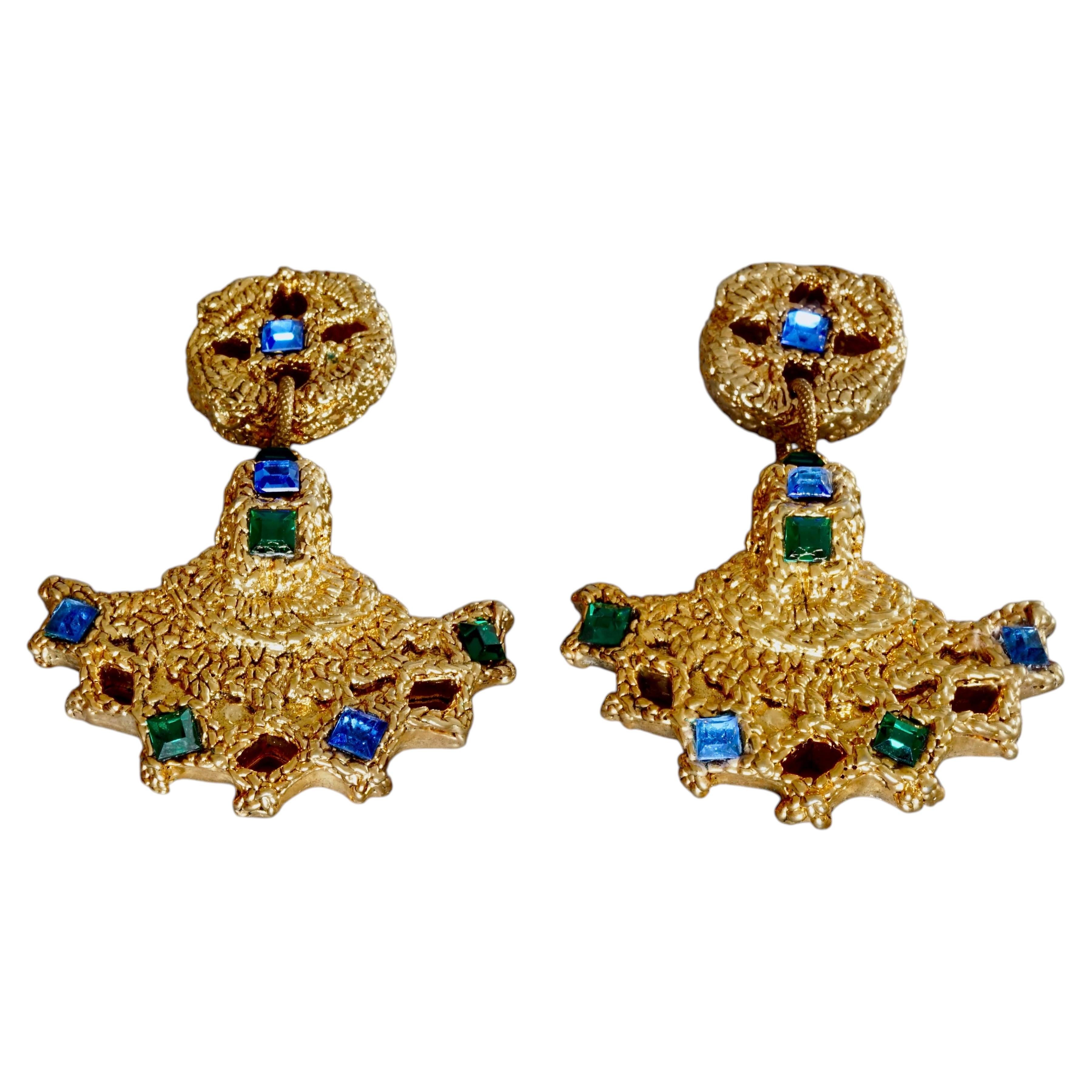 Vintage FREDERIC VOLLE PARIS Jewelled Opulent Mogul Dangling Earrings