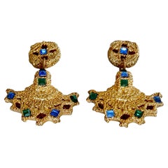 Vintage FREDERIC VOLLE PARIS Jewelled Opulent Mogul Dangling Earrings