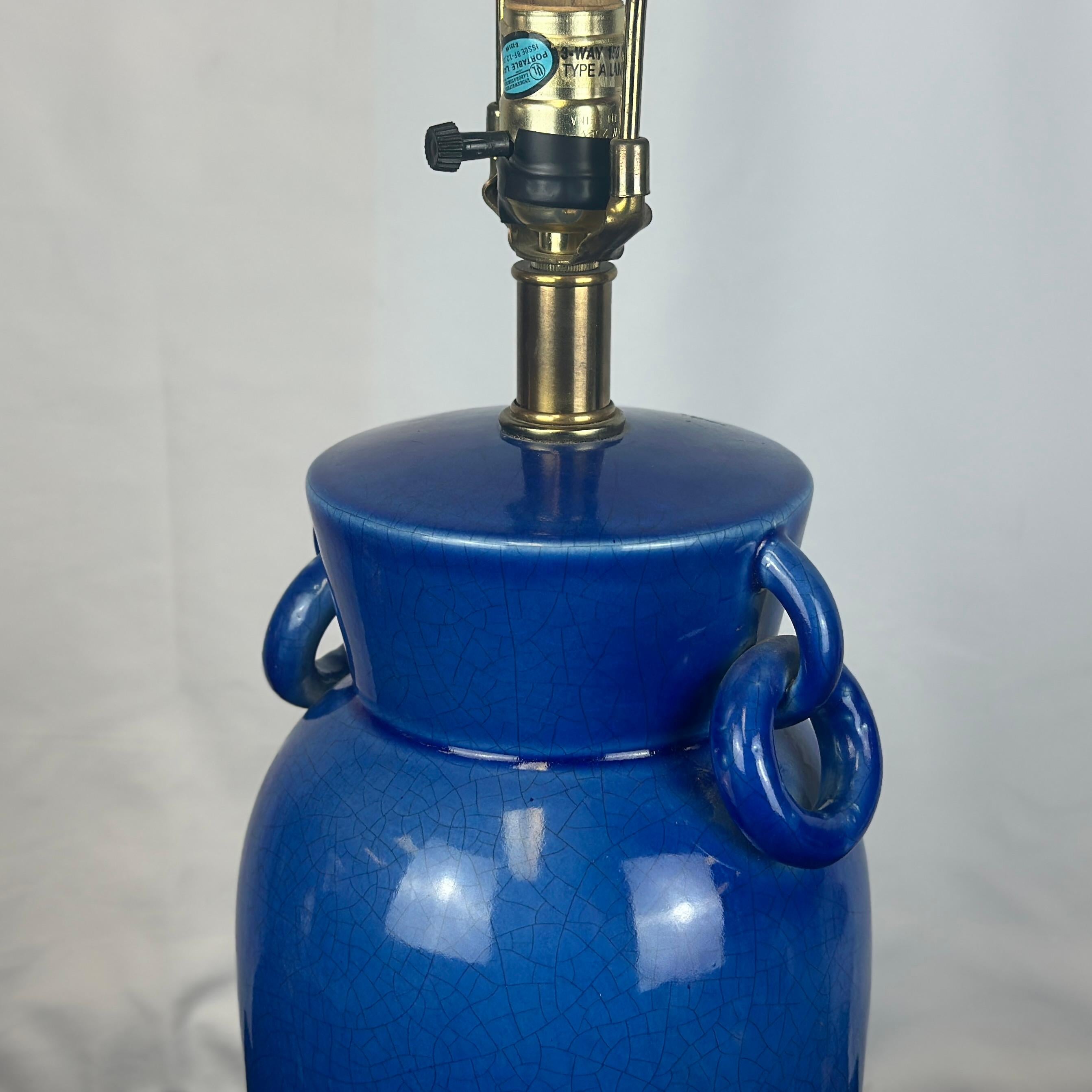 Vintage Frederick Cooper Blue Crackle Glaze Ceramic Table Lamp For Sale 5