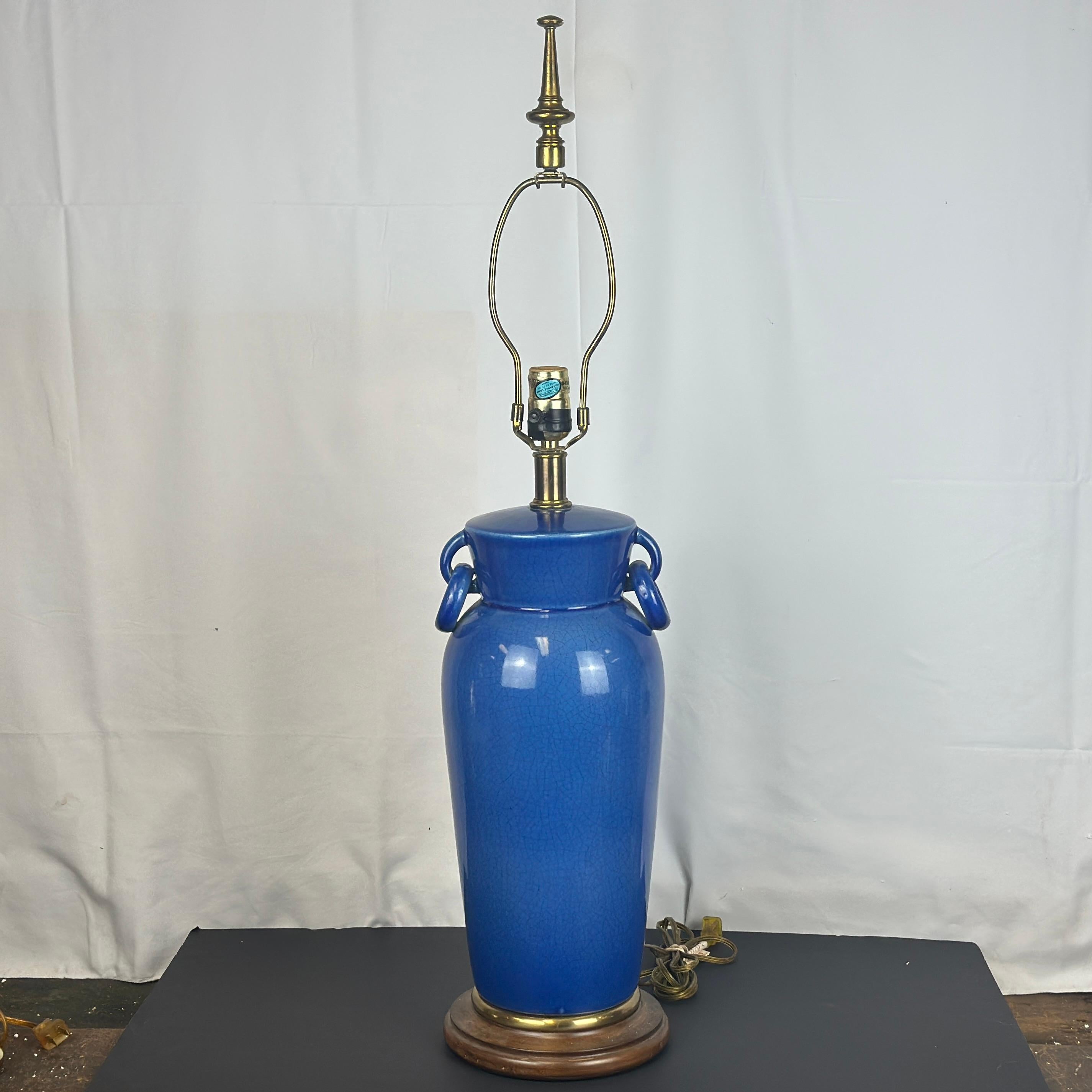 Vintage signed Frederick Cooper Blue Crackle Glaze Ceramic tall table Lamp
33