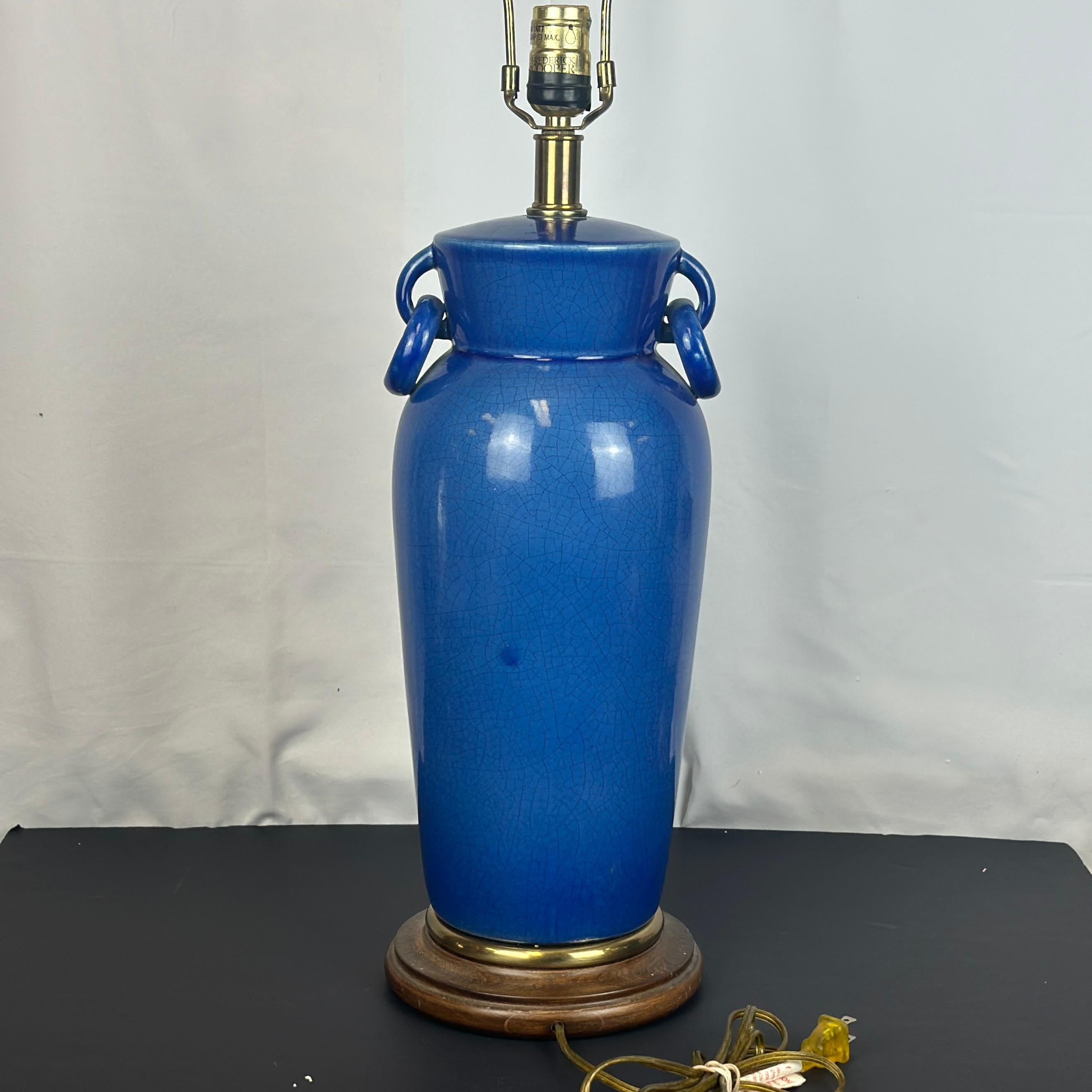 Vintage Frederick Cooper Blue Crackle Glaze Ceramic Table Lamp In Good Condition For Sale In West Chester, PA