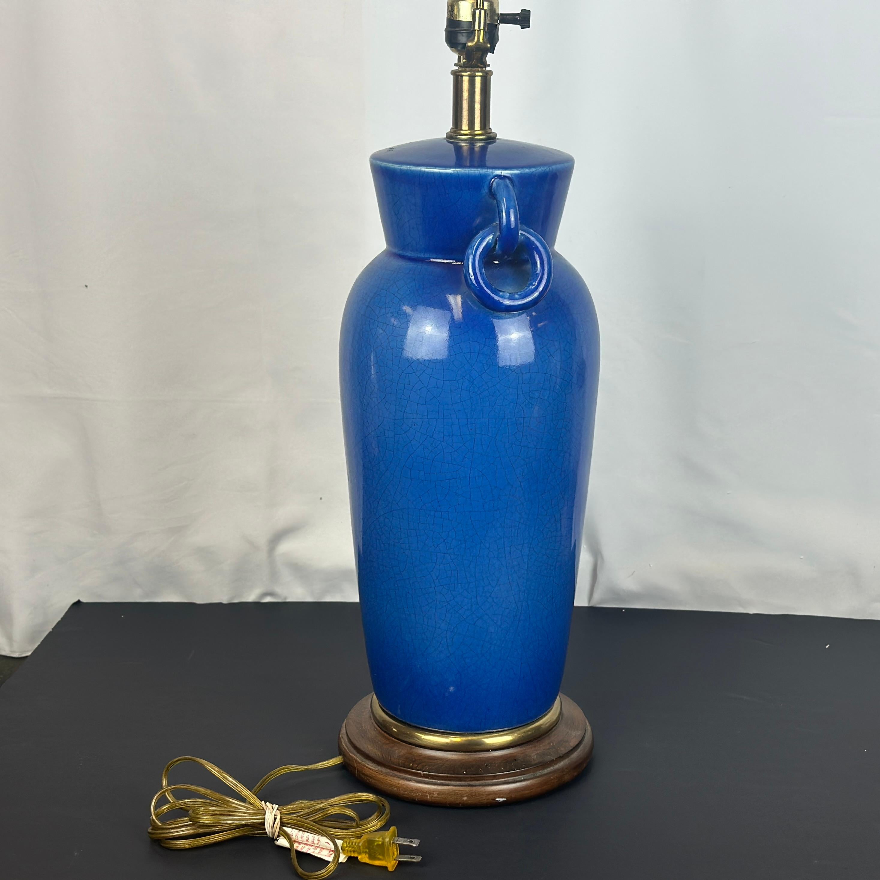 20th Century Vintage Frederick Cooper Blue Crackle Glaze Ceramic Table Lamp For Sale
