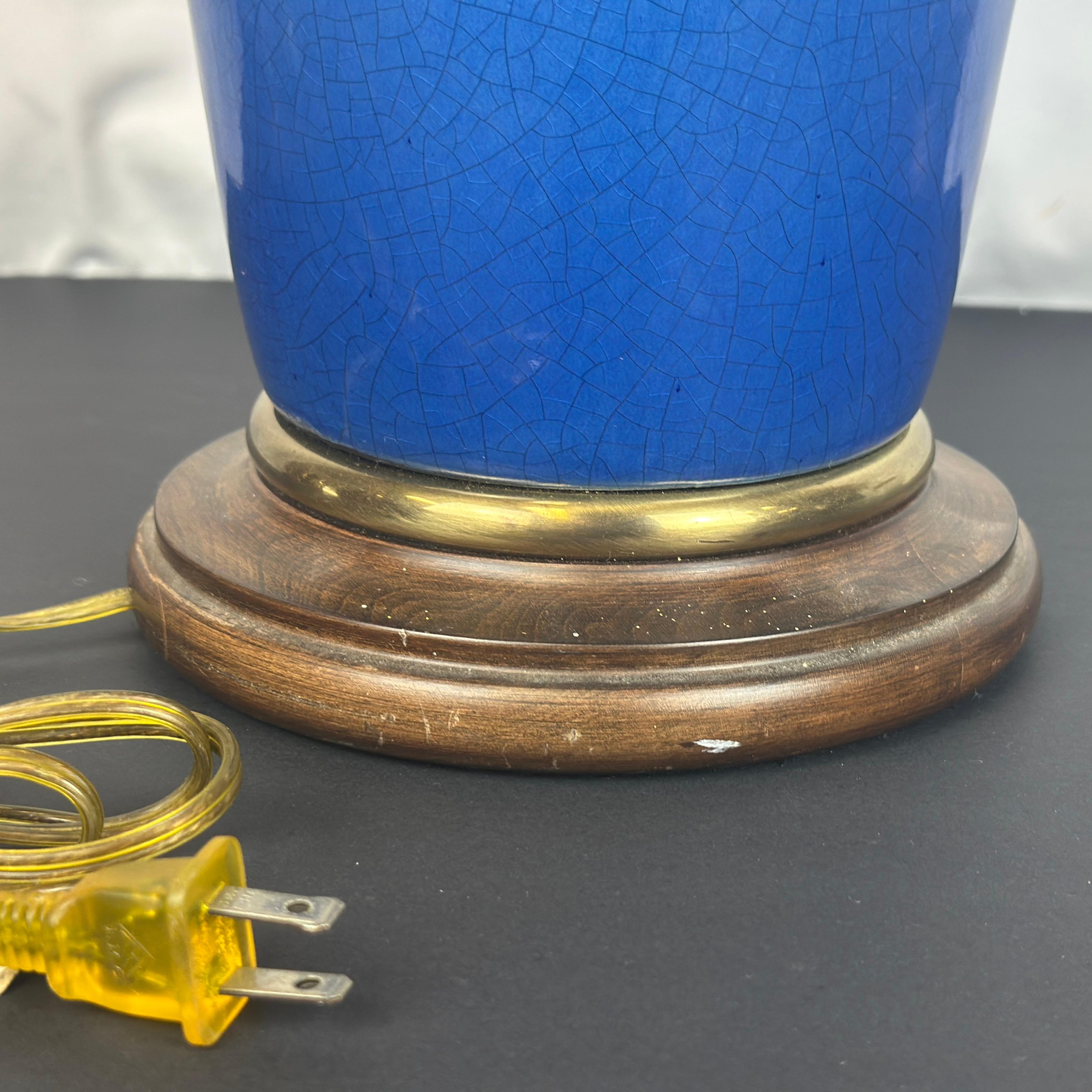 Vintage Frederick Cooper Blue Crackle Glaze Ceramic Table Lamp For Sale 1