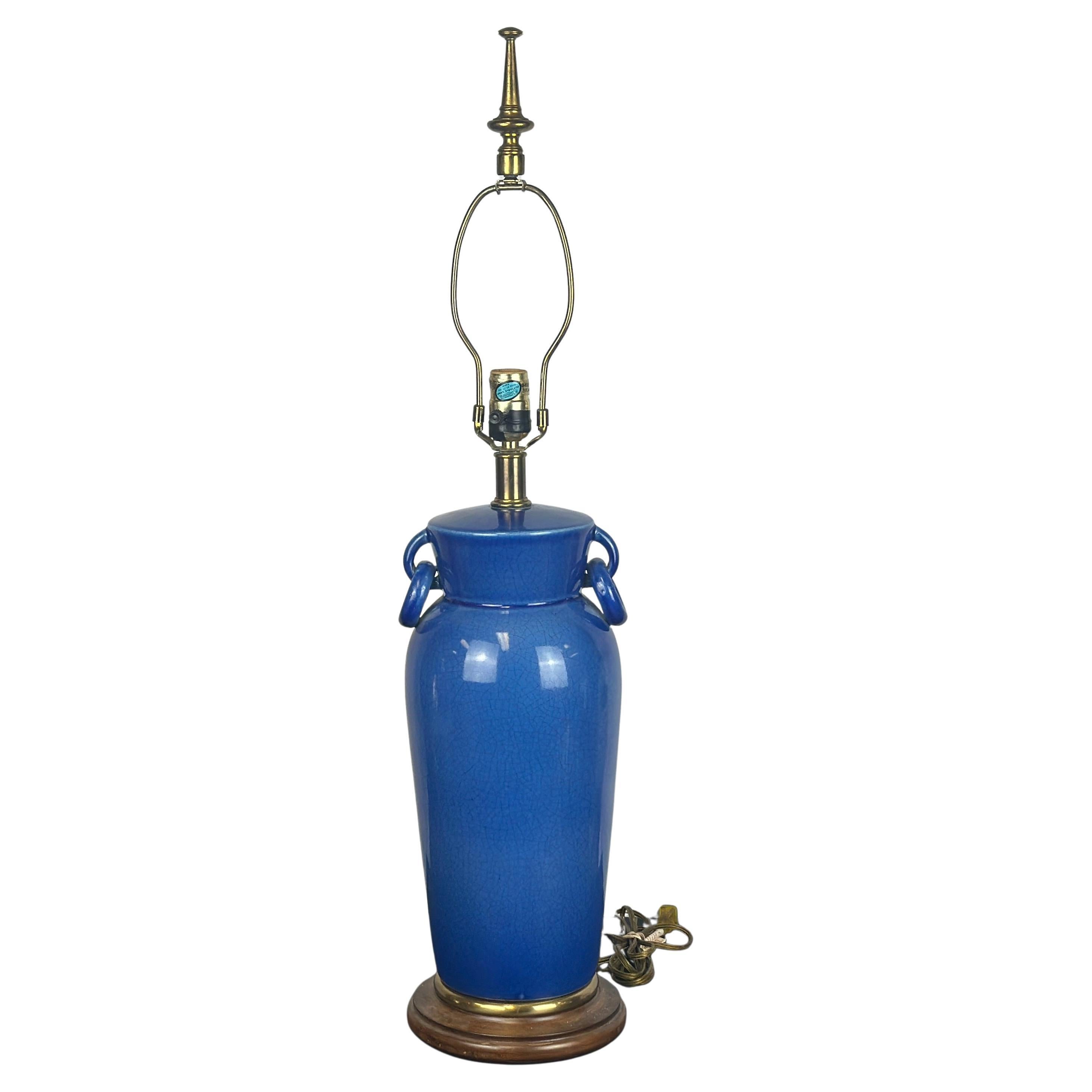 Vintage Frederick Cooper Blue Crackle Glaze Ceramic Table Lamp For Sale