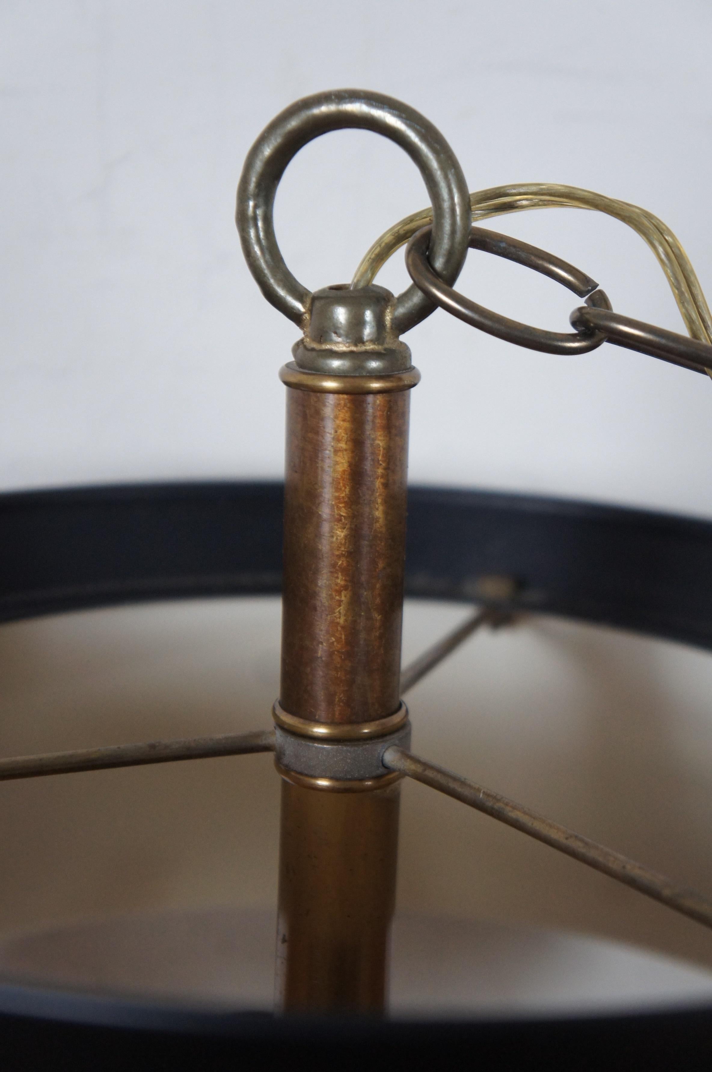 French Provincial Vintage Frederick Cooper Brass French Horn 3 Light Bouillotte Hanging Chandelier