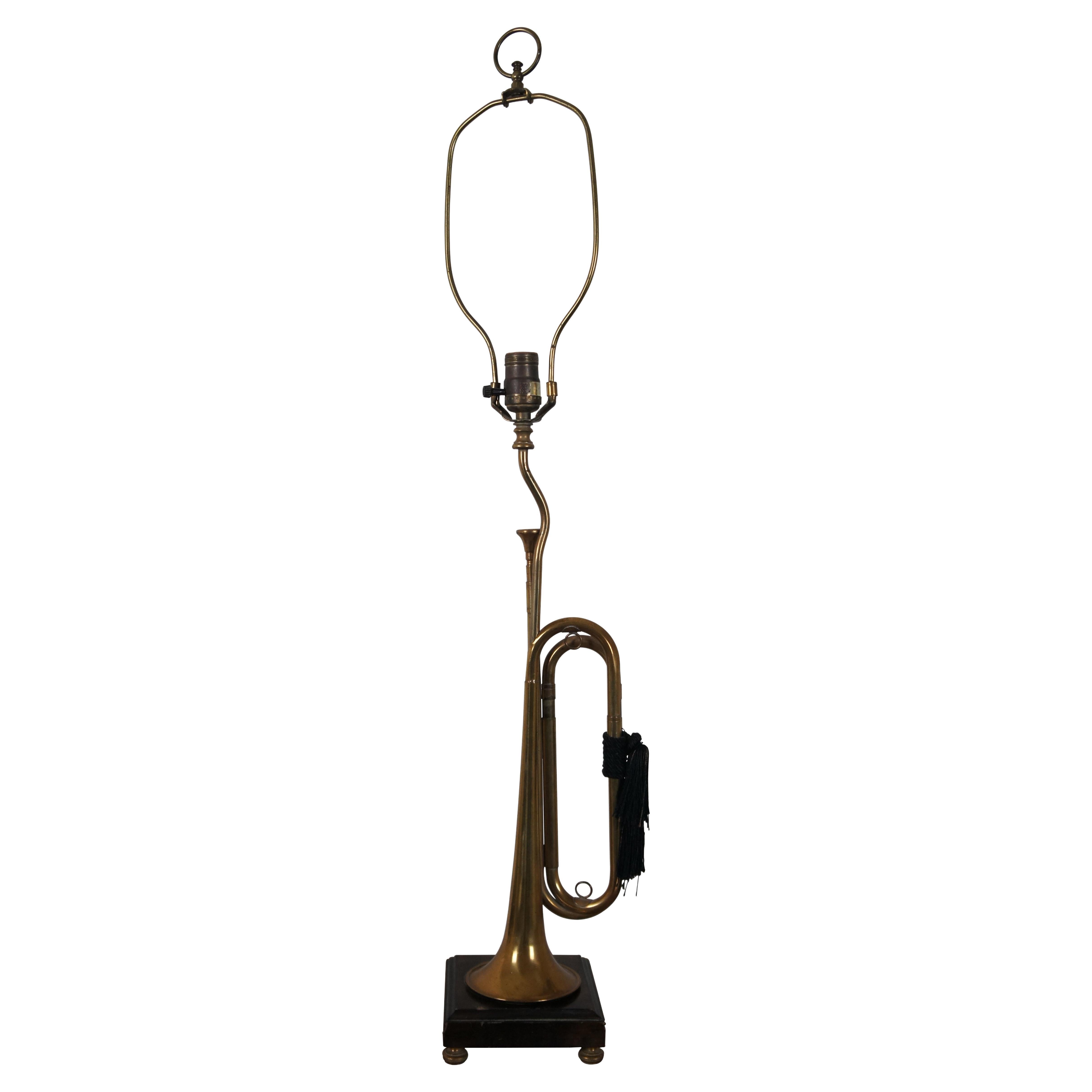 Vintage Frederick Cooper Brass Trumpet Hunt Bugle Horn Table Lamp 38" For Sale