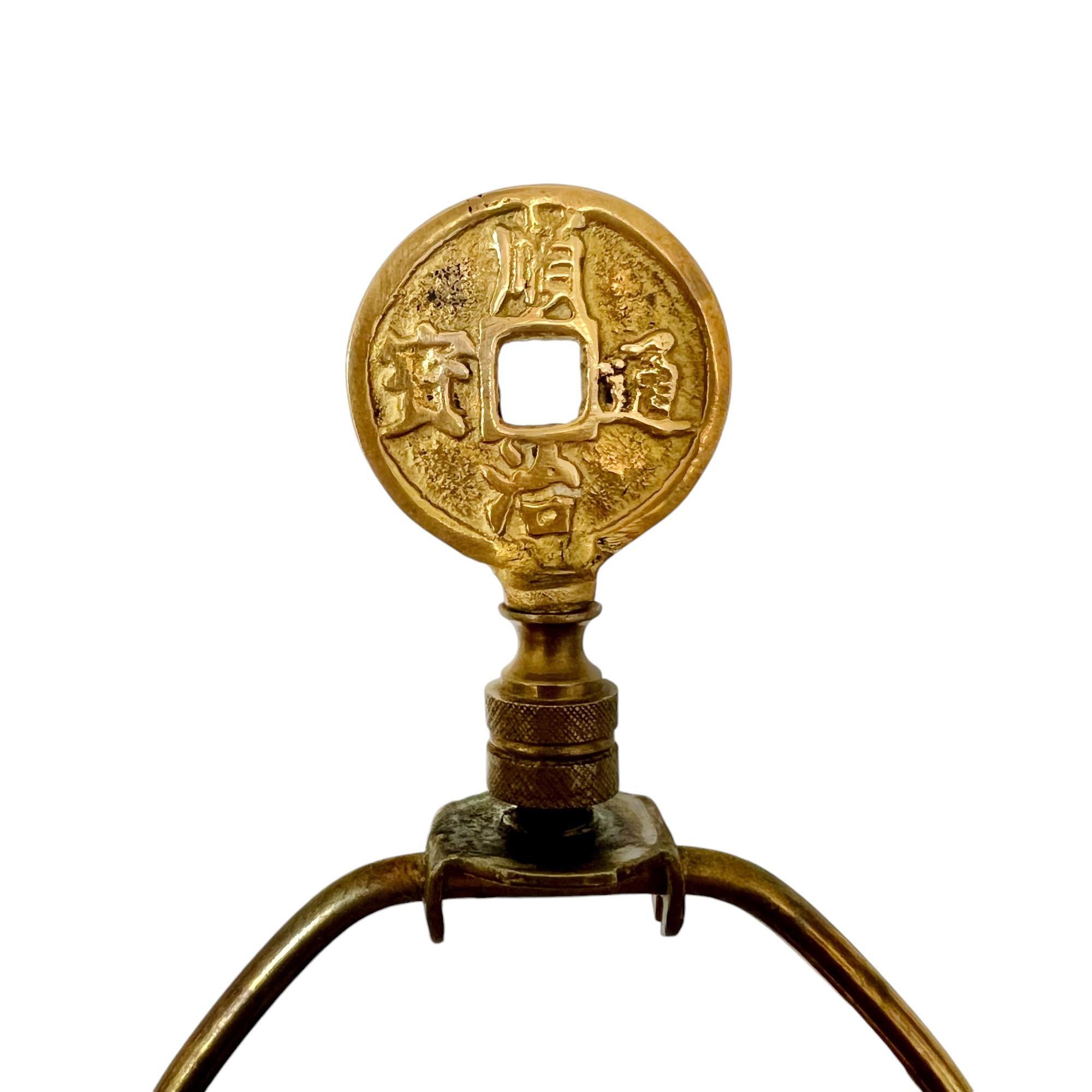 Vintage Frederick Cooper Chinoiserie Brass Drum Table Lamps, a Pair In Fair Condition In Harlingen, TX
