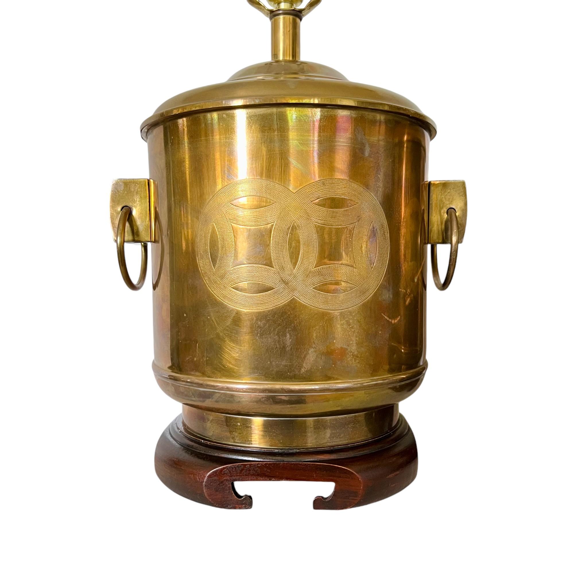 Vintage Frederick Cooper Chinoiserie Brass Drum Table Lamps, a Pair 2