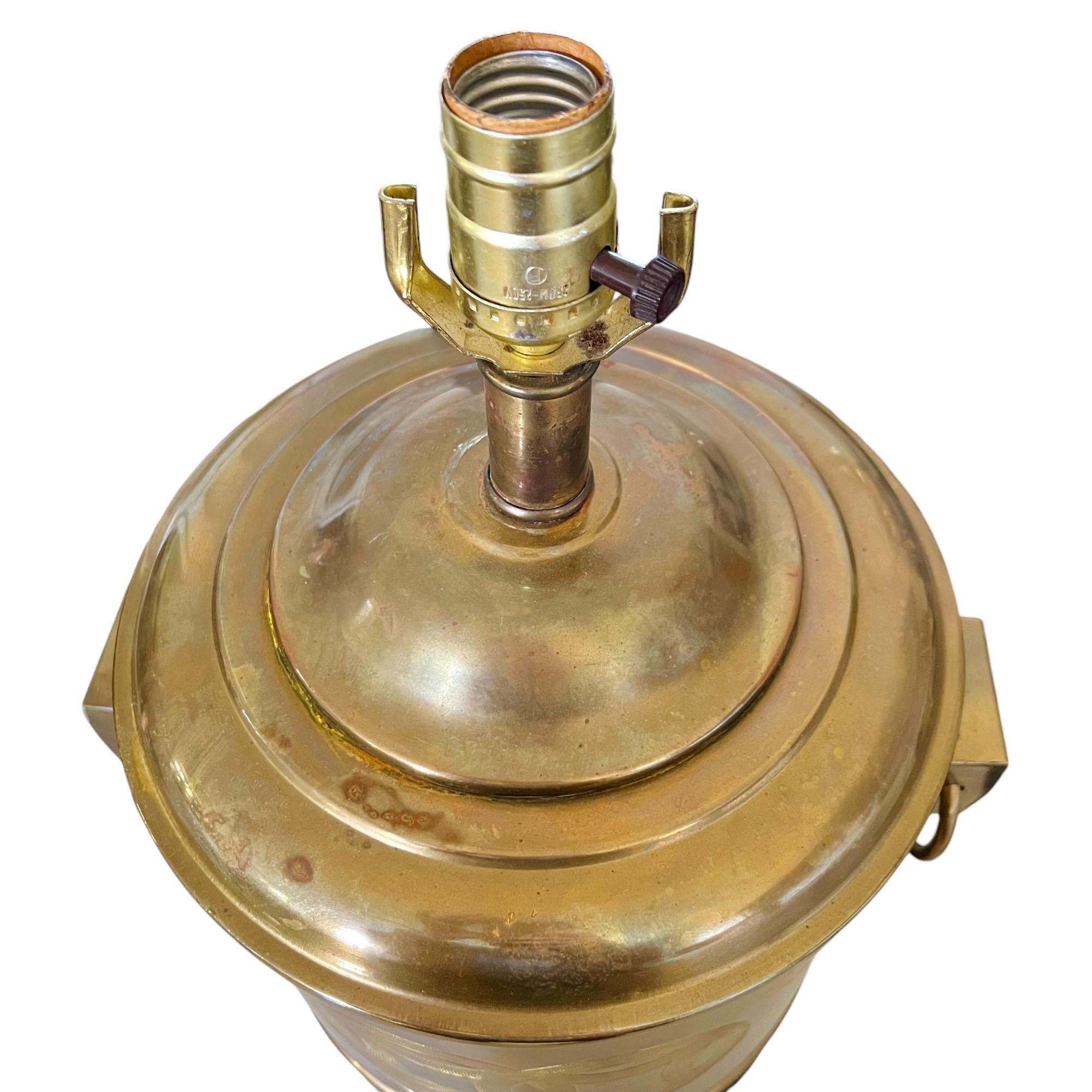 Vintage Frederick Cooper Chinoiserie Brass Drum Table Lamps, a Pair 3