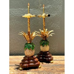 Vintage Frederick Cooper Enamel Pineapple Lamps - A Pair