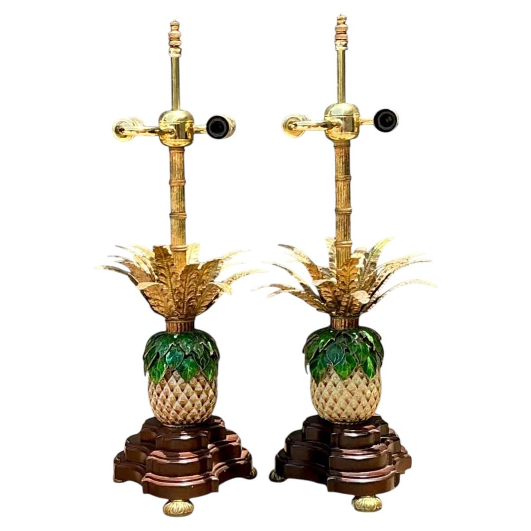 Vintage-Lampen von Frederick Cooper mit Ananas-Emaille – ein Paar im Angebot