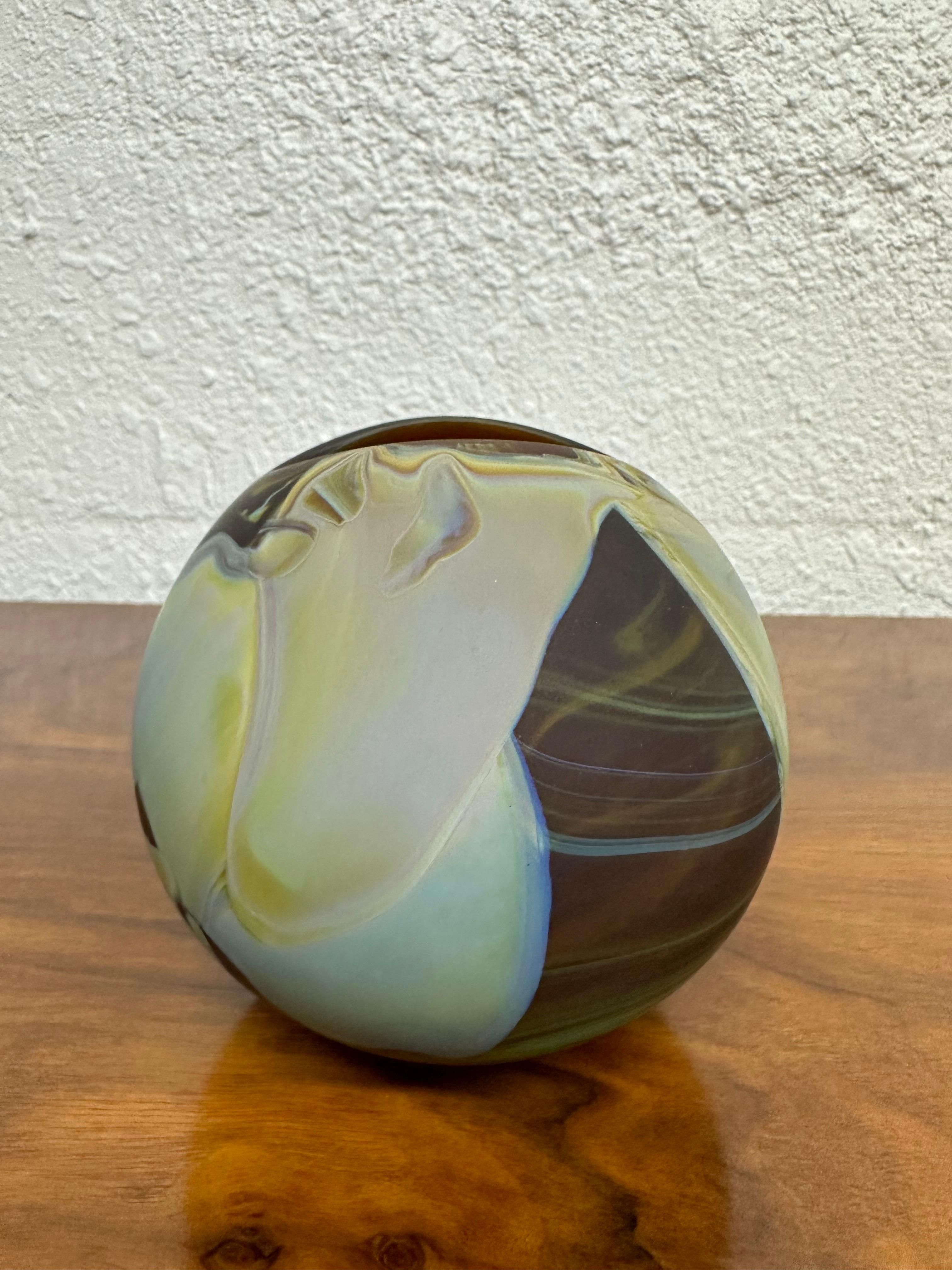 Hand-Crafted Frederick Warren Satin Studio Art Glass Ball Vase
