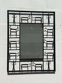 Vintage Frederick Weinberg Style Wrought Iron Brutalist Wall Mirror