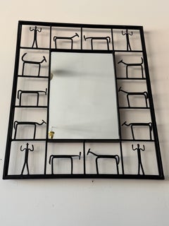 Vintage Frederick Weinberg Style Wrought Iron Brutalist Wall Mirror