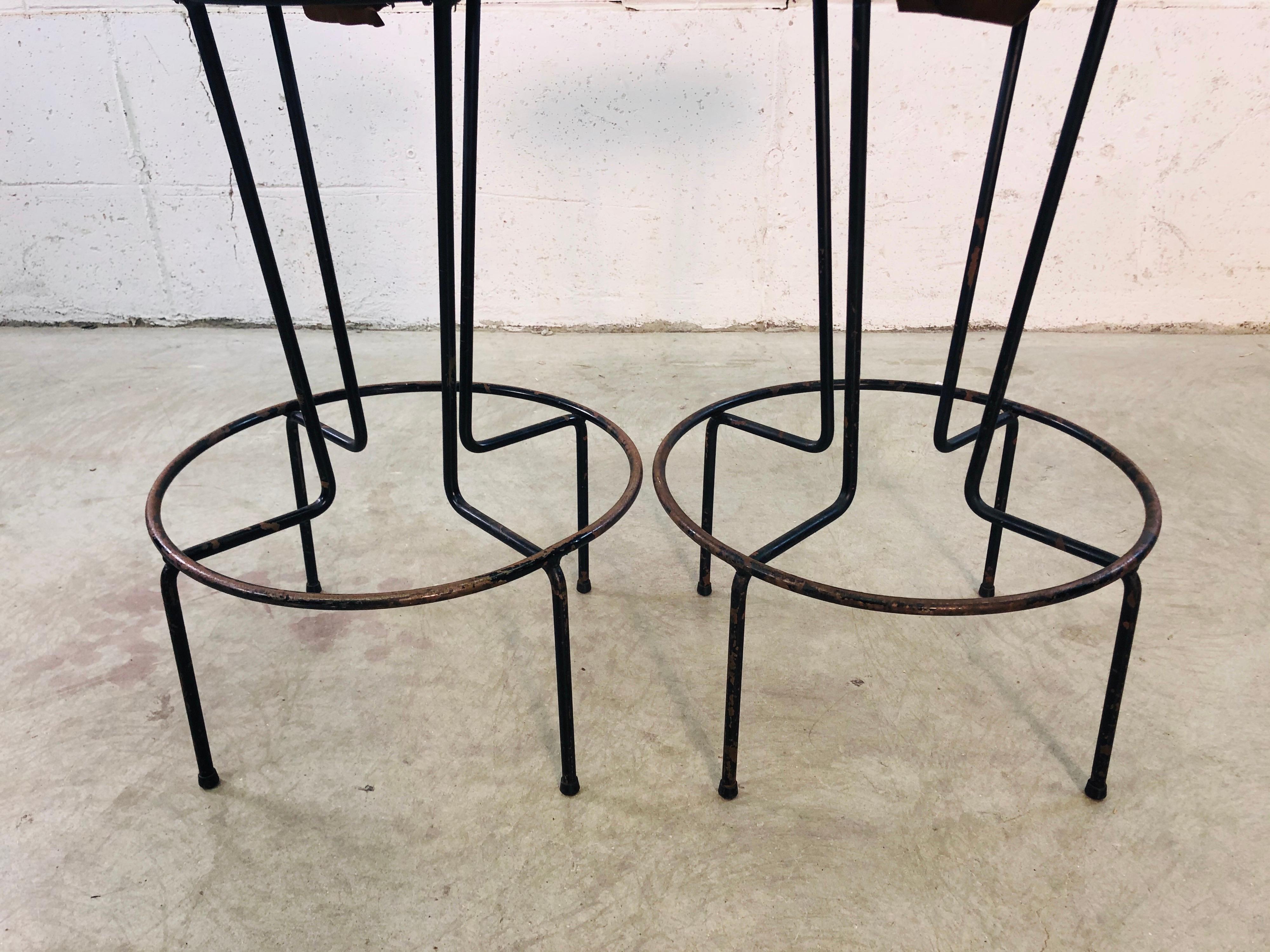 Vintage Frederick Weinberg Wrought Iron Bar Stools, Pair For Sale 3