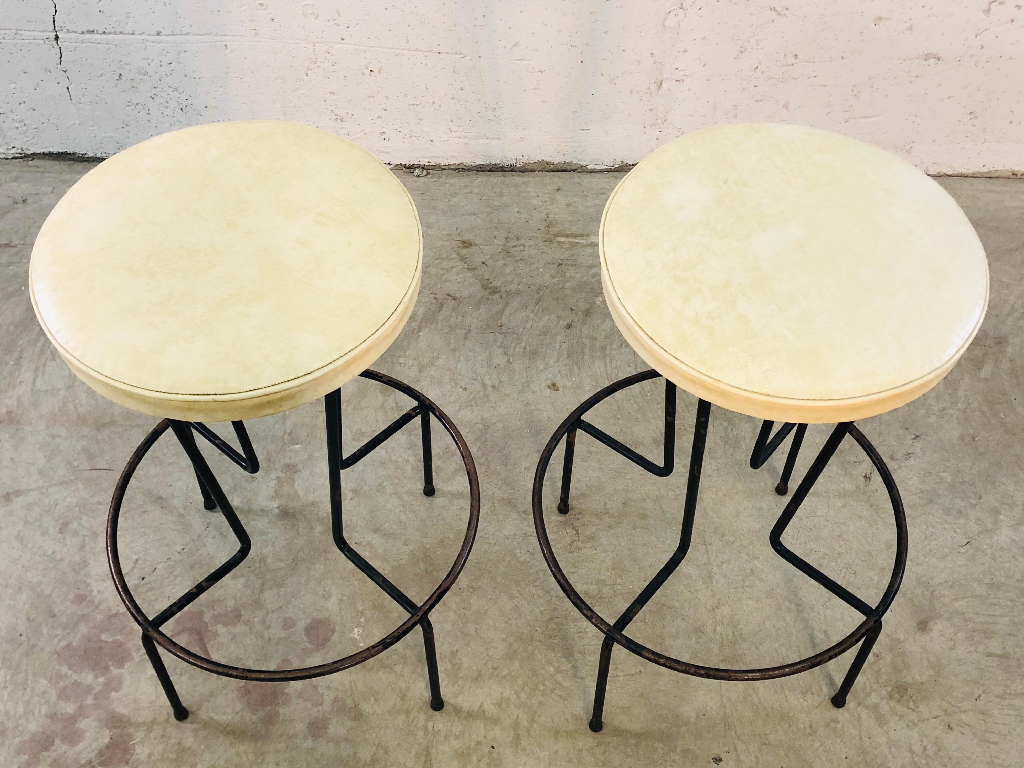 20th Century Vintage Frederick Weinberg Wrought Iron Bar Stools, Pair For Sale