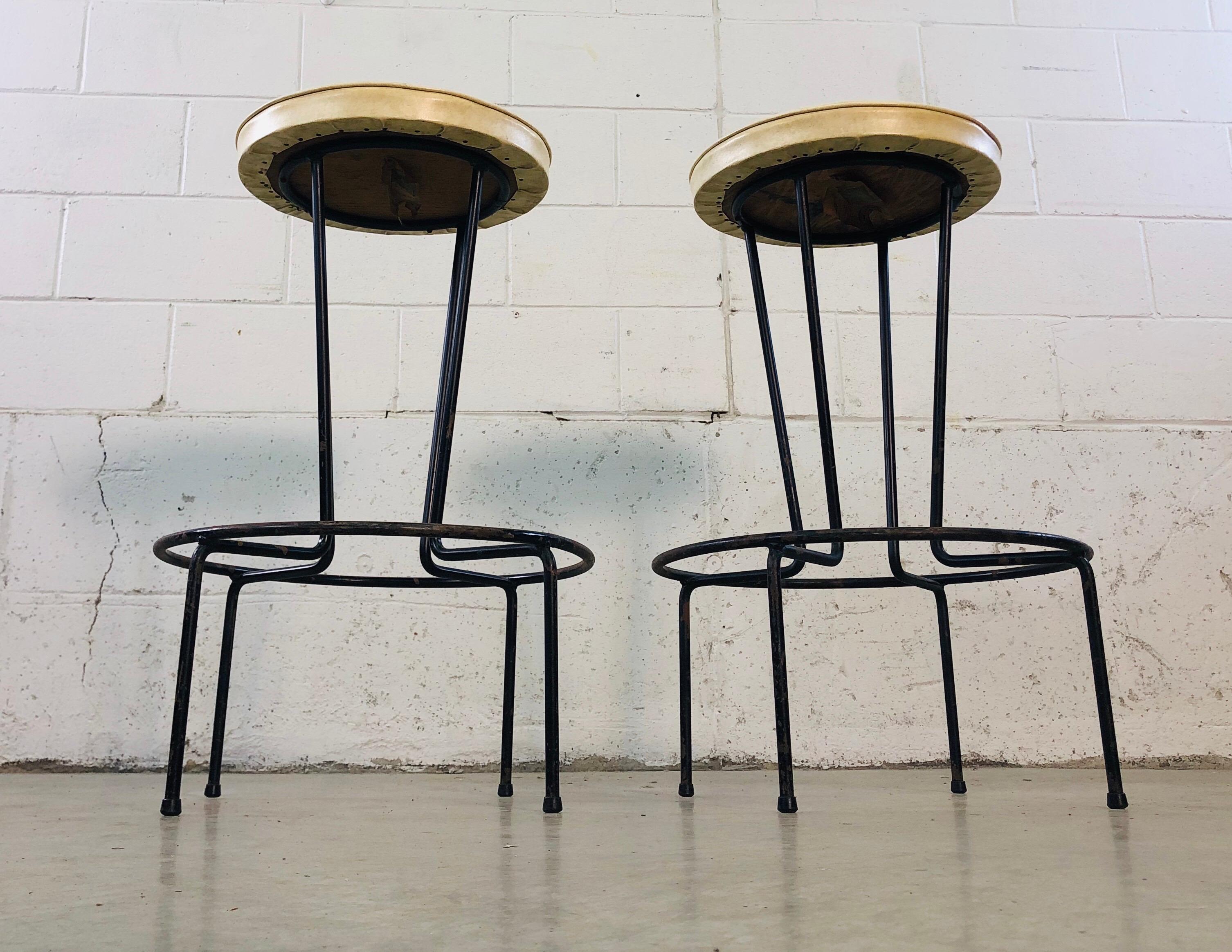 Vintage Frederick Weinberg Wrought Iron Bar Stools, Pair For Sale 2