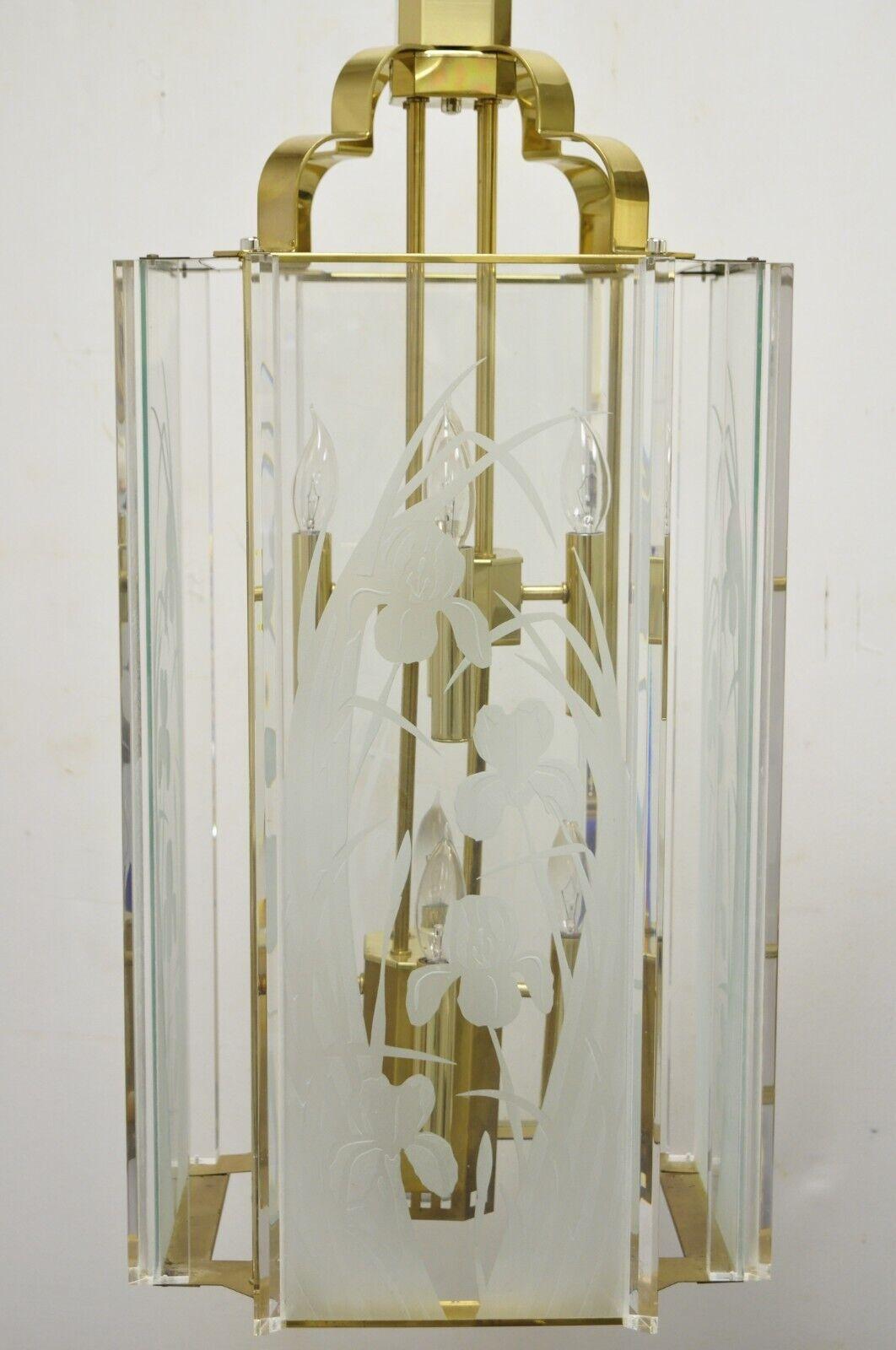 Mid-Century Modern Vintage Fredrick Ramond Brass Lucite Glass Pendant Light Chandelier For Sale