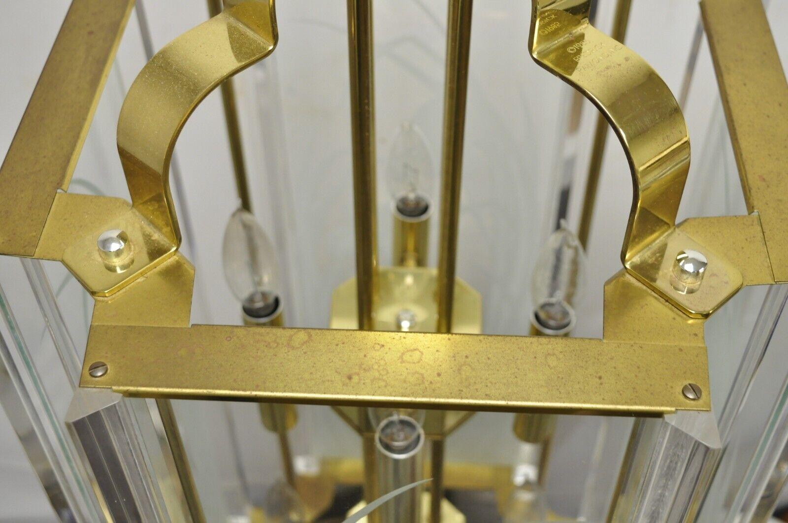 Vintage Fredrick Ramond Brass Lucite Glass Pendant Light Chandelier For Sale 1