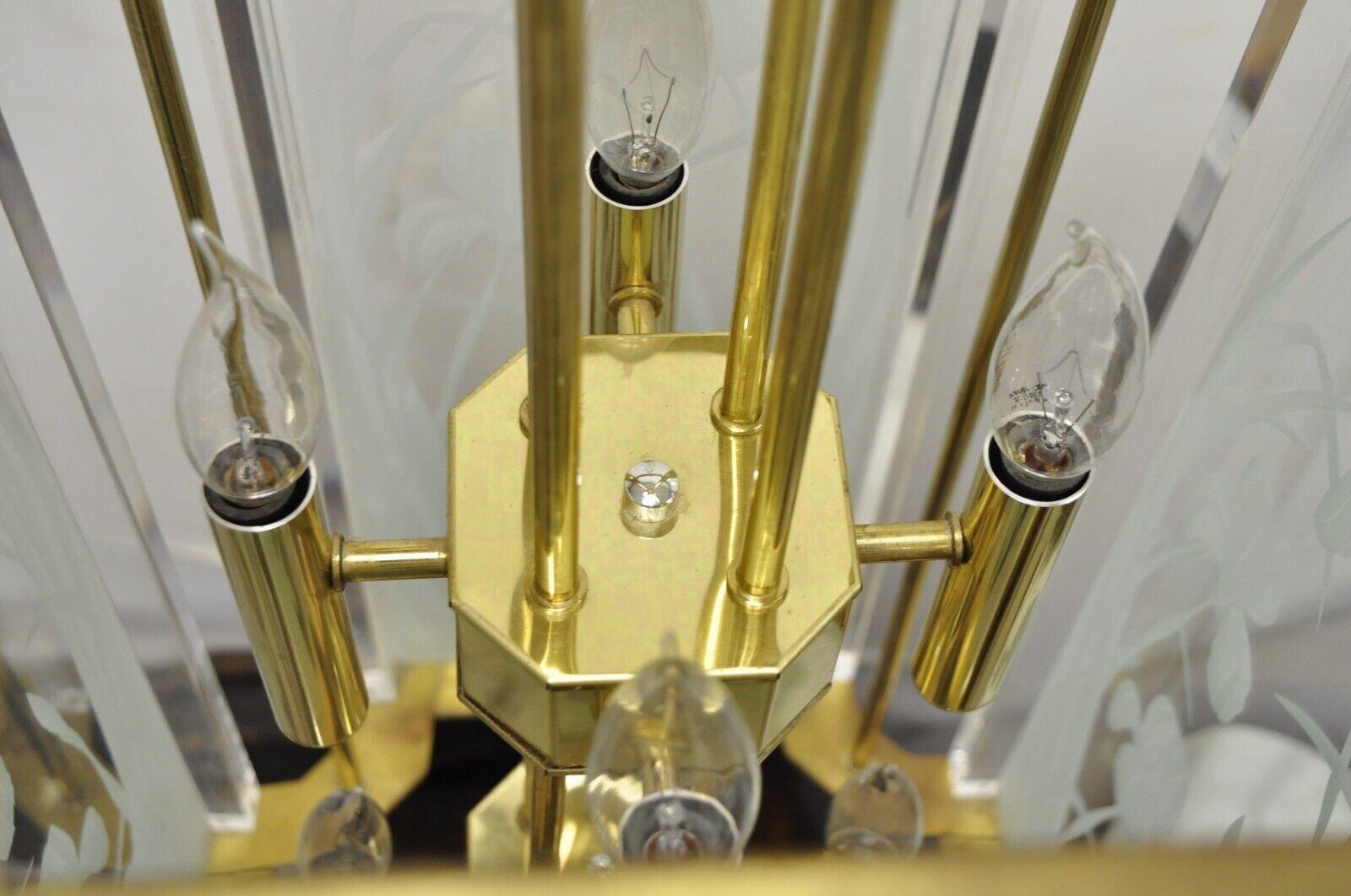 Vintage Fredrick Ramond Brass Lucite Glass Pendant Light Chandelier For Sale 3