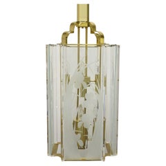 Lampe à suspension vintage Fredrick Ramond en laiton et verre lucite