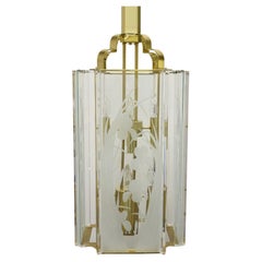 Vintage Fredrick Ramond Brass Lucite Glass Pendant Light Chandelier