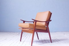 Vintage Fredrik A. Kayser Teak, Leather & Brass Easy Chair #563, Norway, 1950s