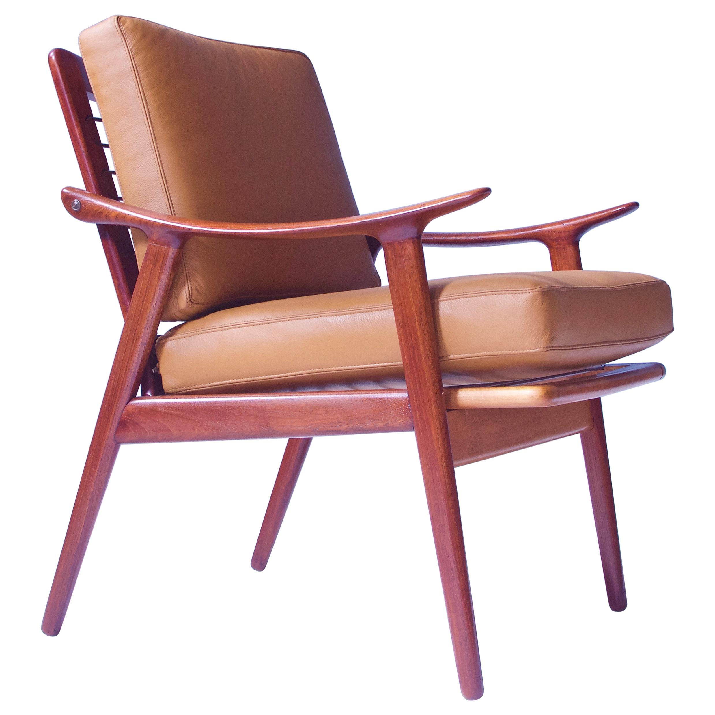 Vintage Fredrik A. Kayser Teak, Leather & Brass Easy Chair #563, Norway, 1950s