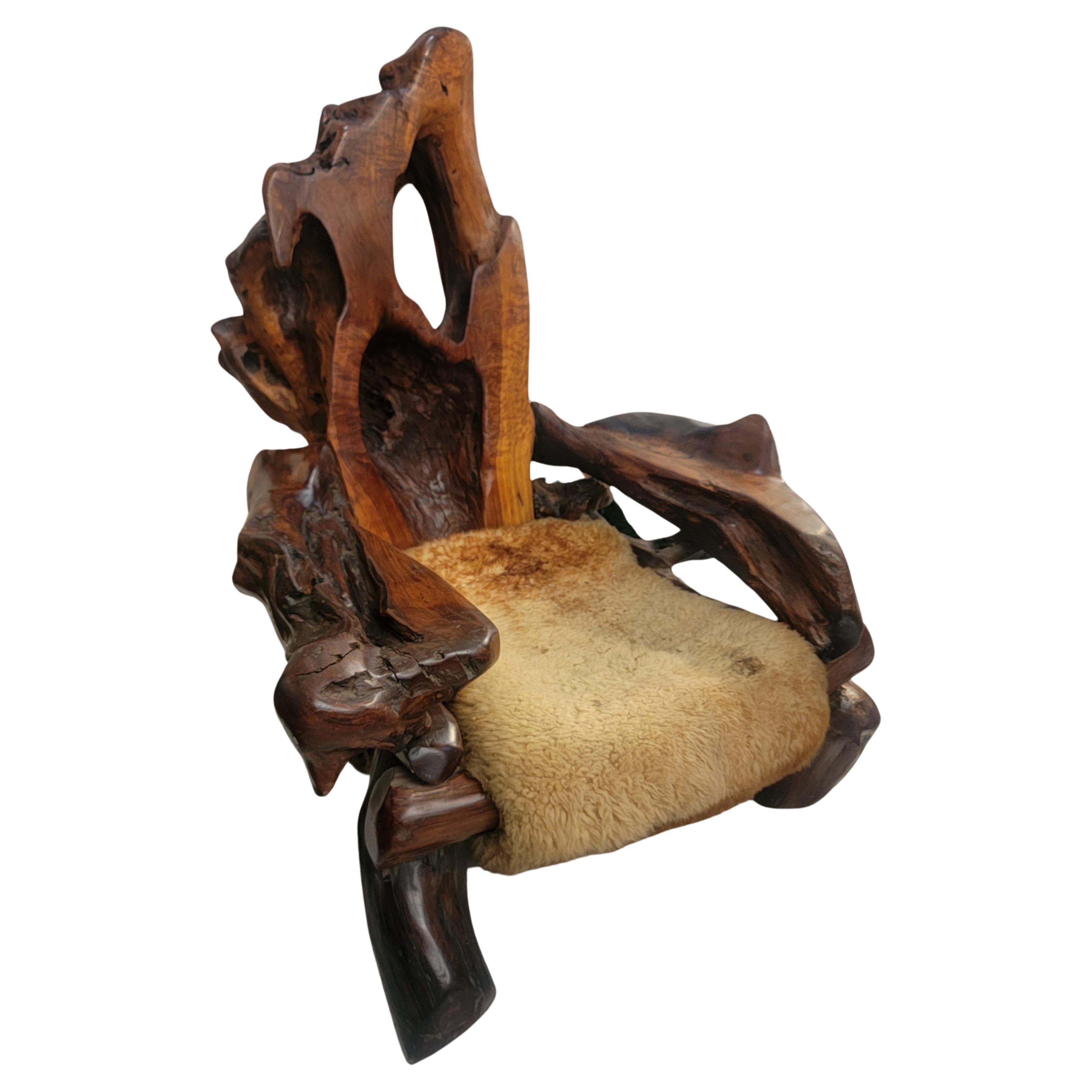 Chaise longue vintage en palissandre de forme libre  Peau de mouton