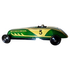 Vintage Free Wheeling Green Lithographed All Tin Racing Car. French, Circa 1930
