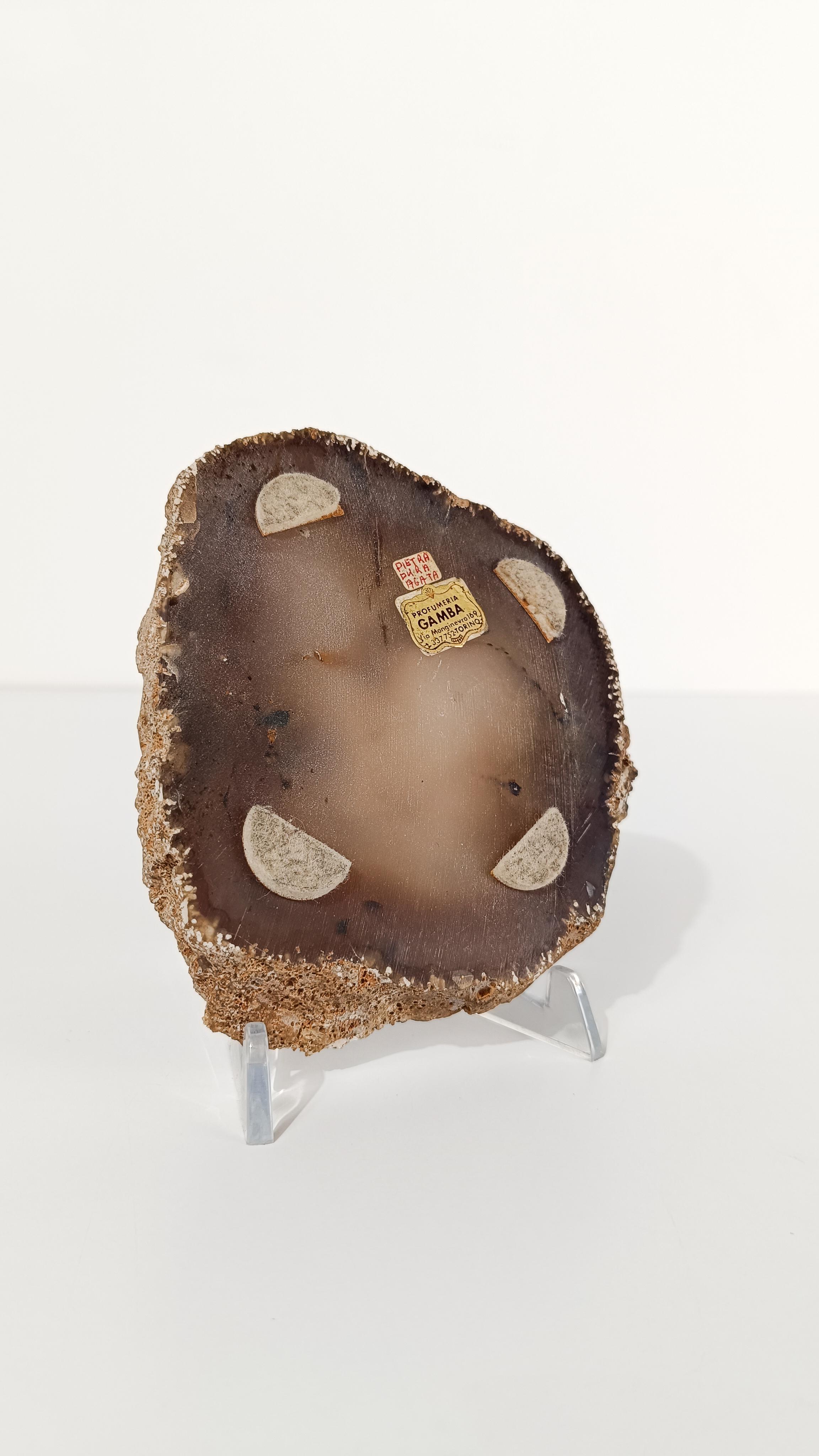 Vintage Freeform Ashtray in Natural Carved Agate with Organic Rough Edges For Sale 2