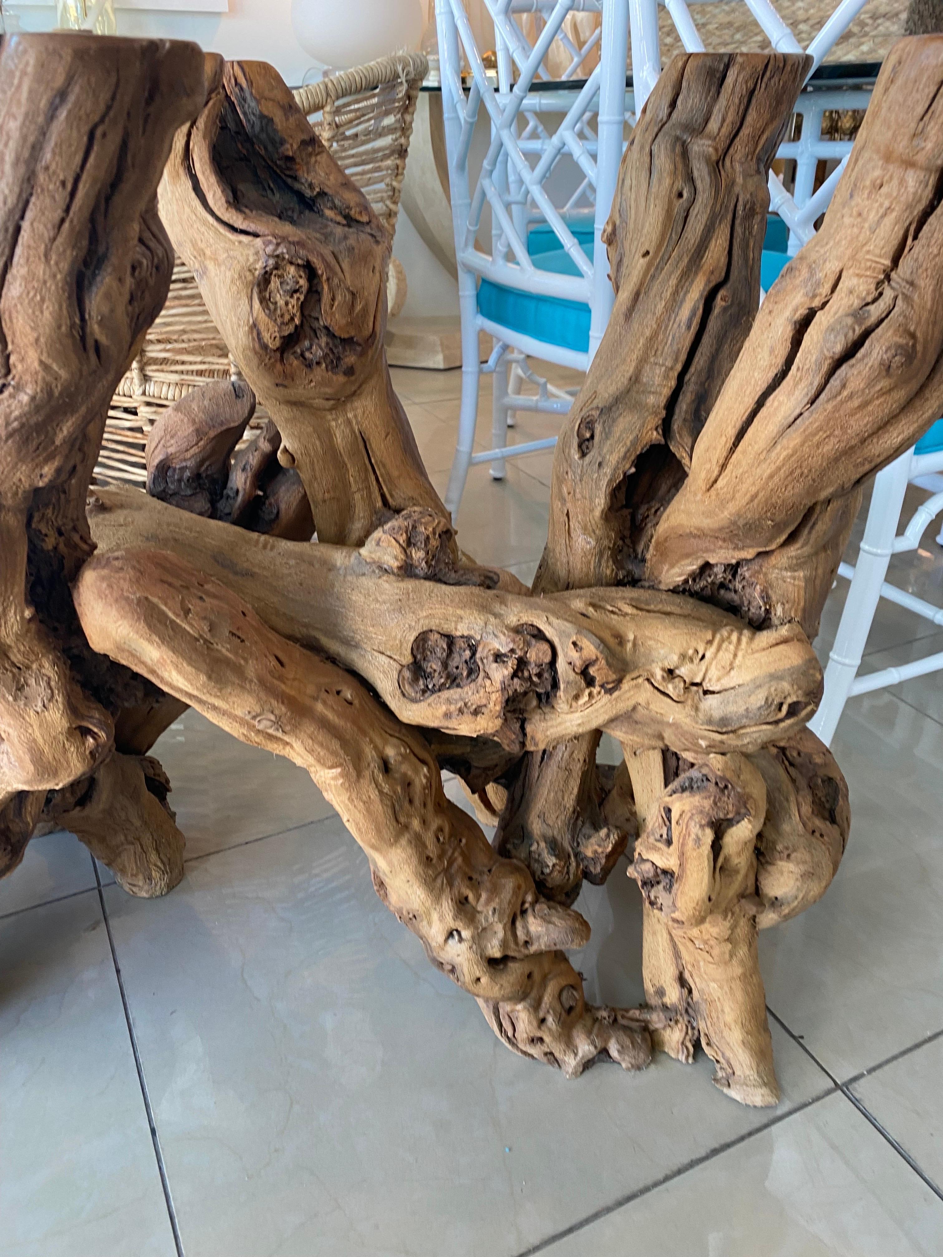 driftwood and glass dining table
