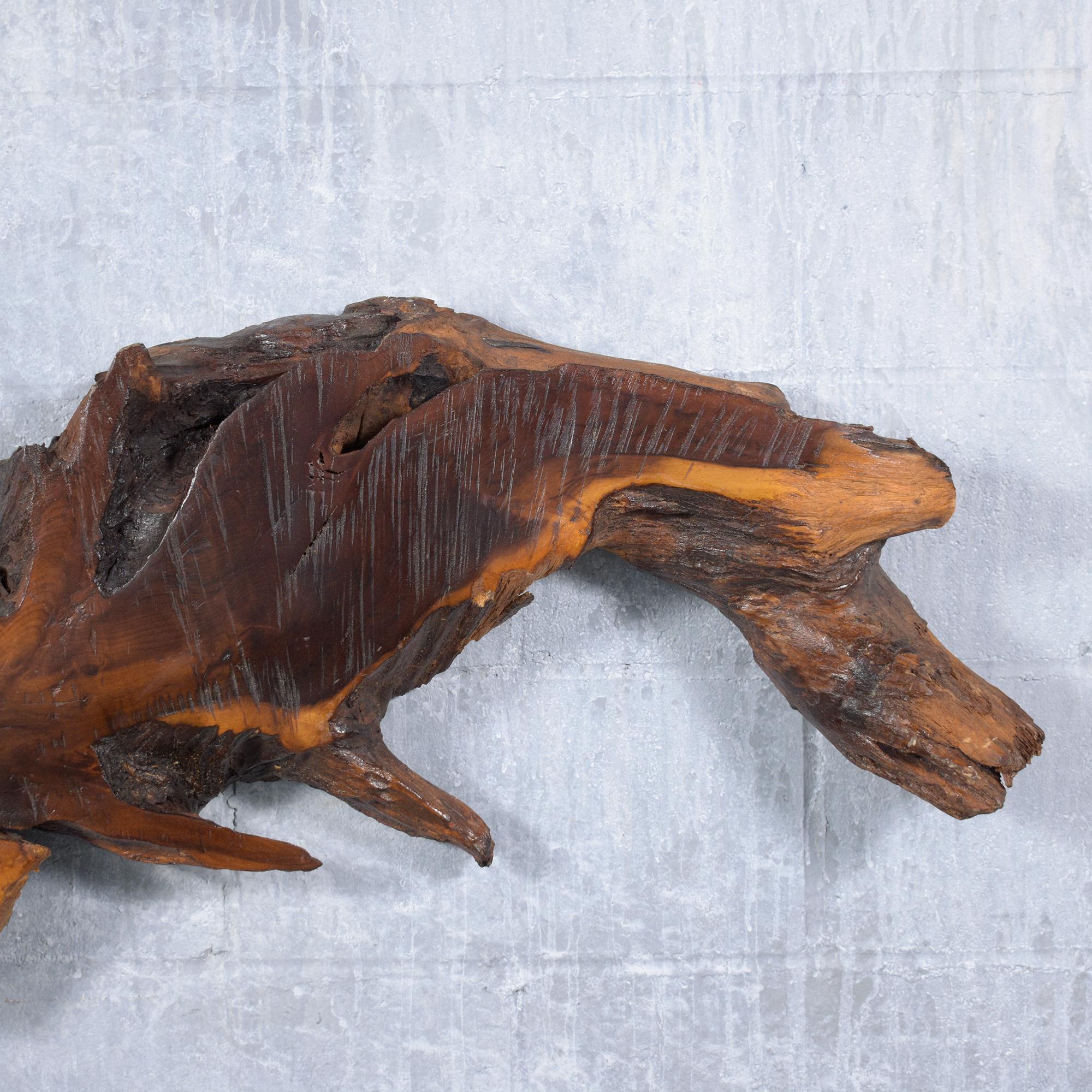 Stained Vintage Freeform Driftwood Wall Sculpture with Natural Stain and Lacquer Finish For Sale