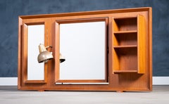 Vintage Freestanding Teak Mirror with Lamp, 1960s