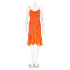 Vintage French 100% Silk Orange Beaded Dress with Scarf