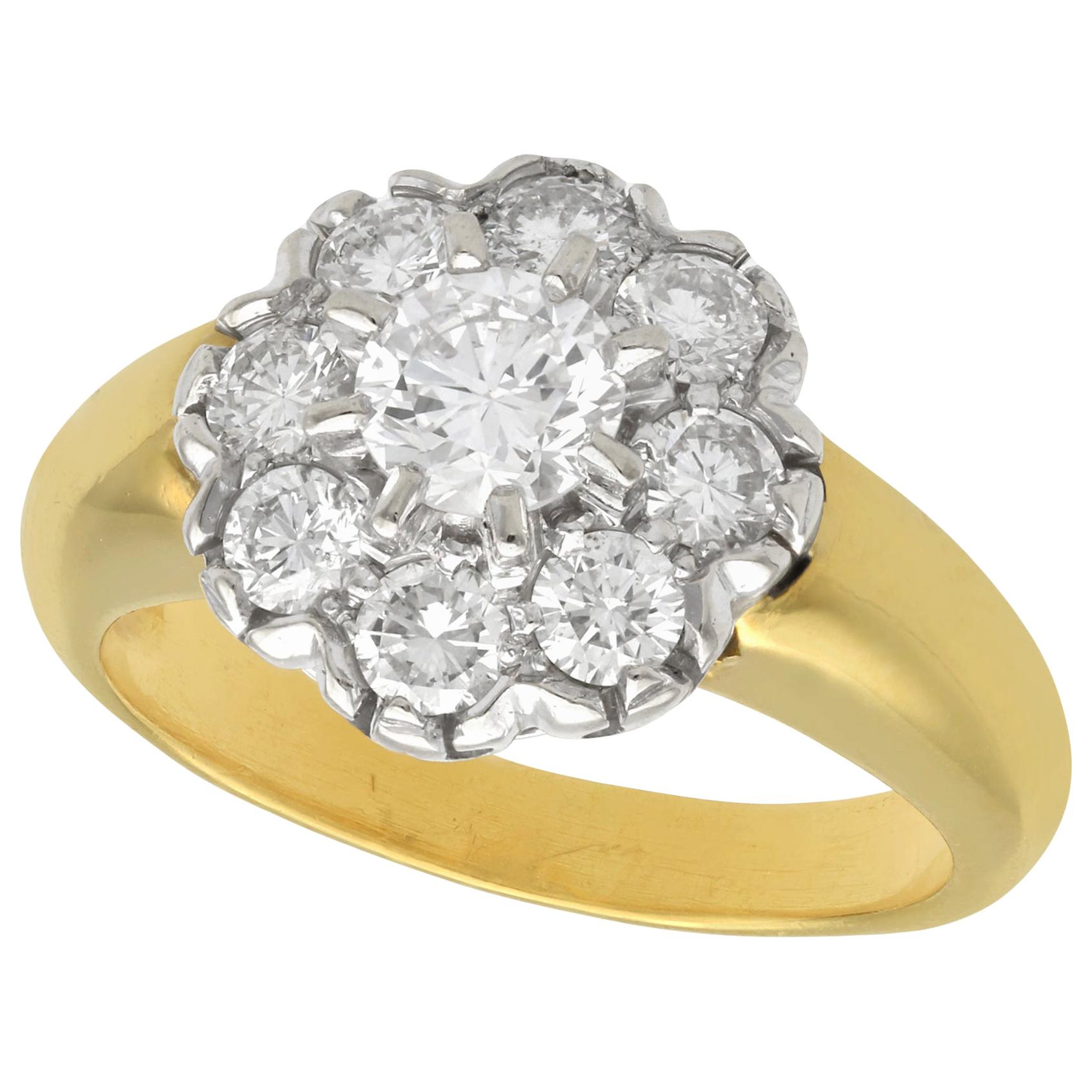 Vintage French 1.15 Carat Diamond and Yellow Gold Cluster Ring