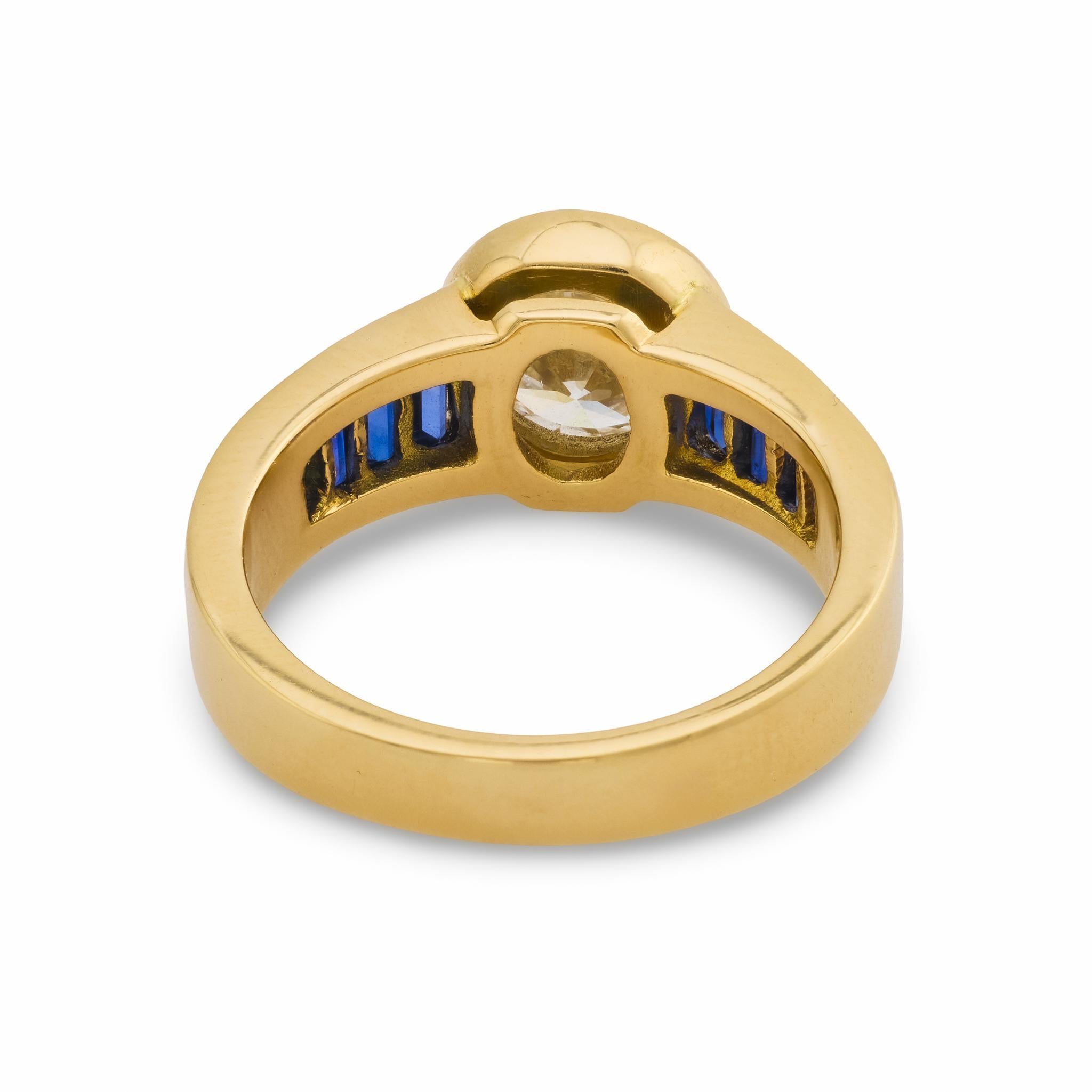 Anello di fidanzamento francese d'epoca con zaffiro e diamante da 1,20 carati in oro giallo 18k in vendita 1