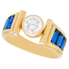 Vintage French 1.25Ct Diamond and Sapphire Yellow Gold Engagement Ring