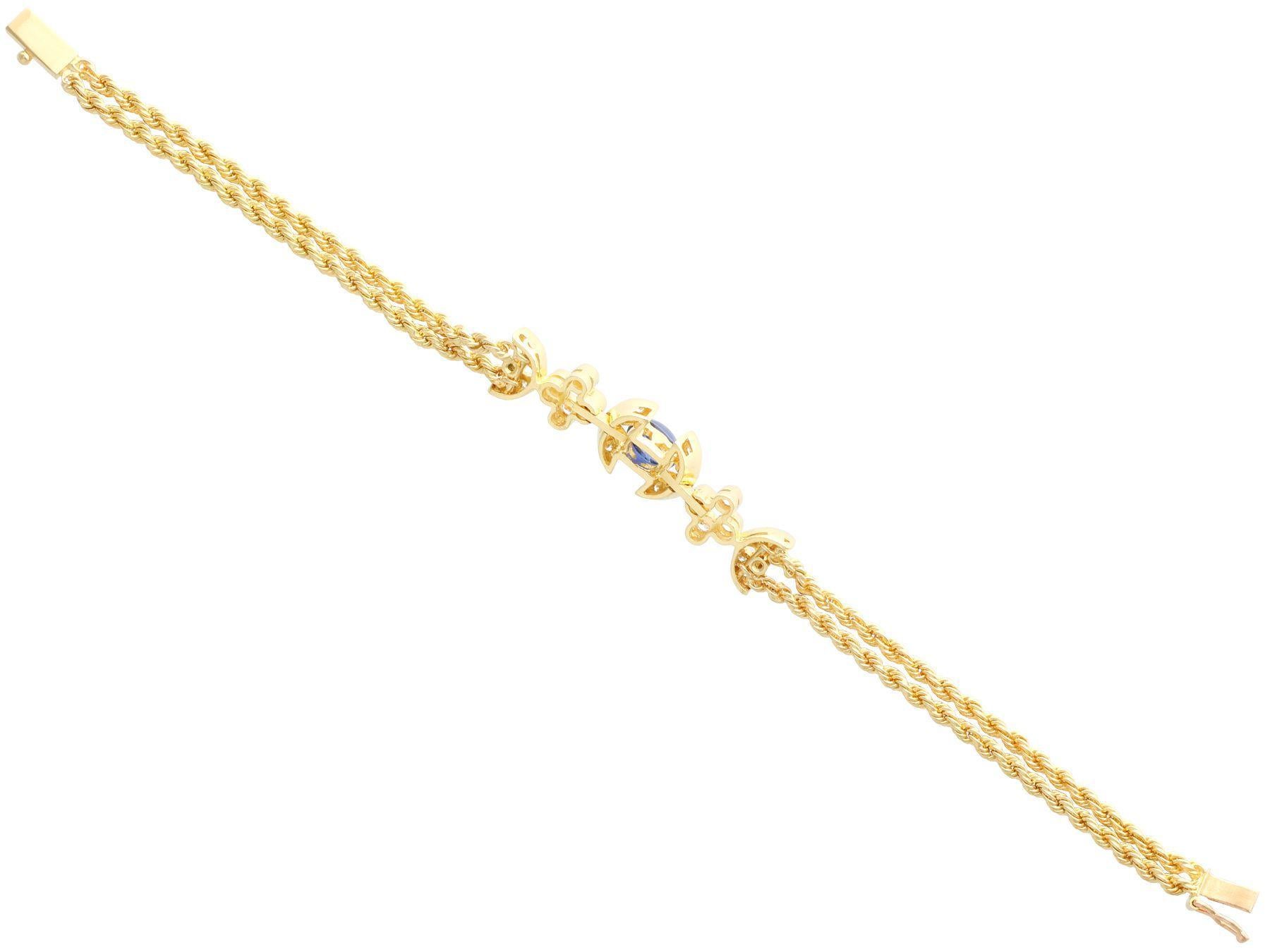 Women's or Men's Vintage French 1.30ct Sapphire and Diamond Yellow Gold Bracelet, circa 1940 For Sale